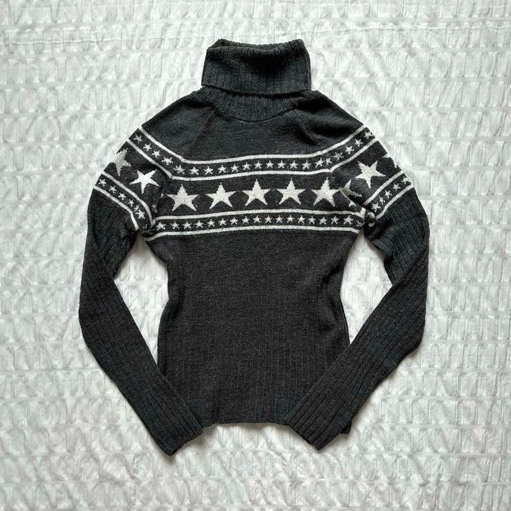 Vintage Morgan de Toi Dark Grey Star Pattern Knit Turtleneck Sweater